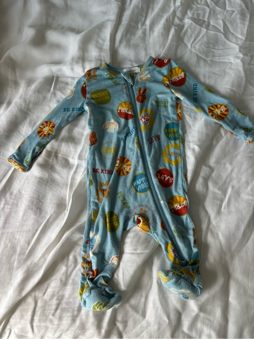Angel Dear Light Blue Printed Footed One-Piece Pajamas